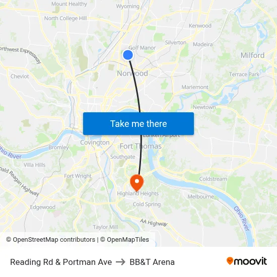 Reading Rd & Portman Ave to BB&T Arena map