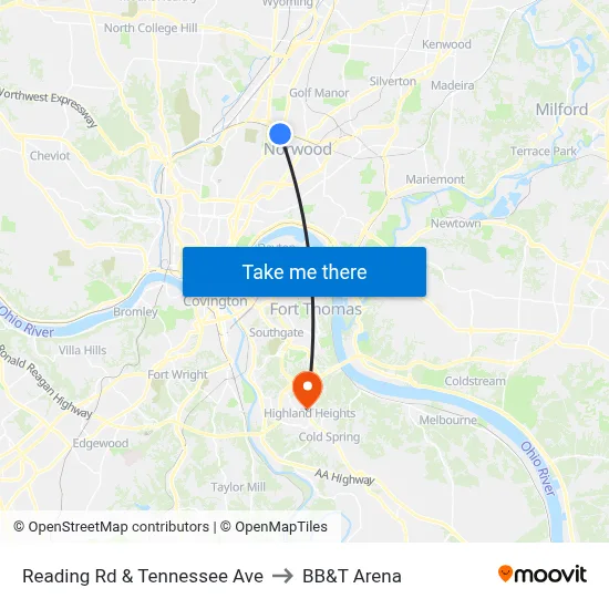 Reading Rd & Tennessee Ave to BB&T Arena map