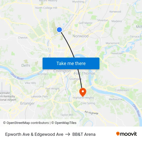Epworth Ave & Edgewood Ave to BB&T Arena map