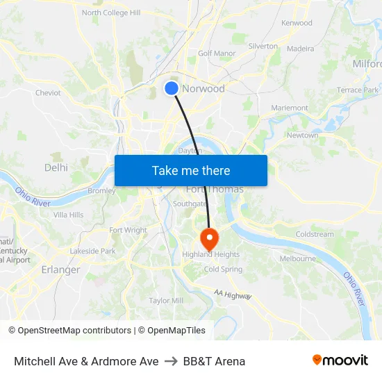 Mitchell Ave & Ardmore Ave to BB&T Arena map