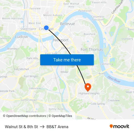 Walnut St & 8th St to BB&T Arena map