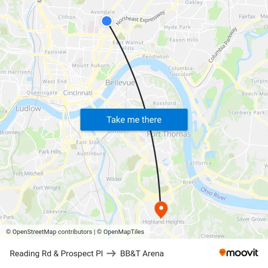 Reading Rd & Prospect Pl to BB&T Arena map