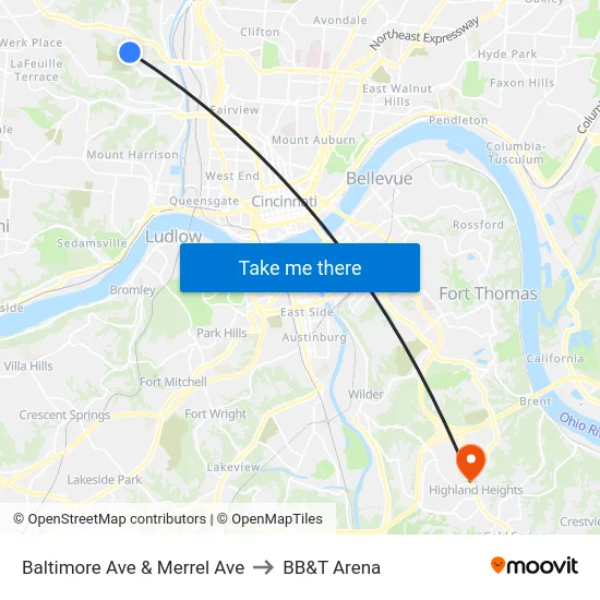 Baltimore Ave & Merrel Ave to BB&T Arena map
