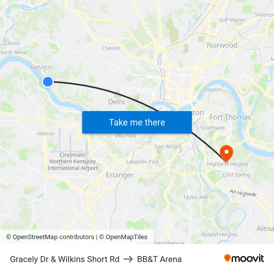Gracely Dr & Wilkins Short Rd to BB&T Arena map