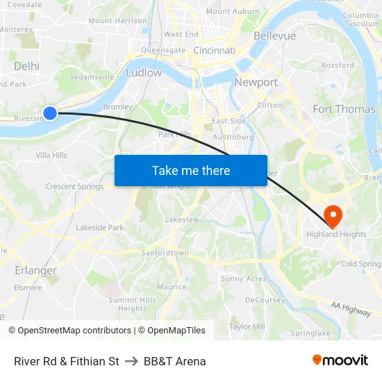 River Rd & Fithian St to BB&T Arena map