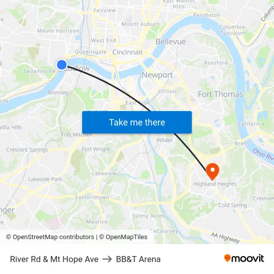 River Rd & Mt Hope Ave to BB&T Arena map