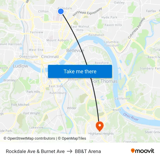 Rockdale Ave & Burnet Ave to BB&T Arena map