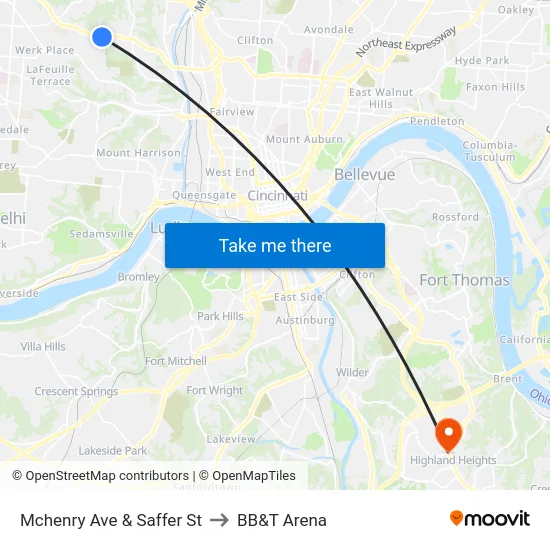 Mchenry Ave & Saffer St to BB&T Arena map