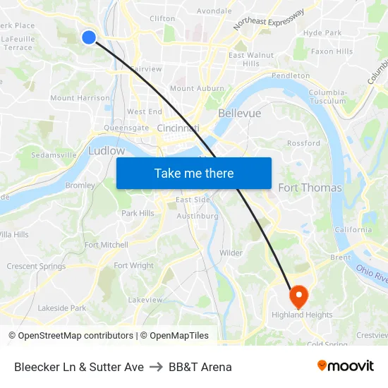 Bleecker Ln & Sutter Ave to BB&T Arena map