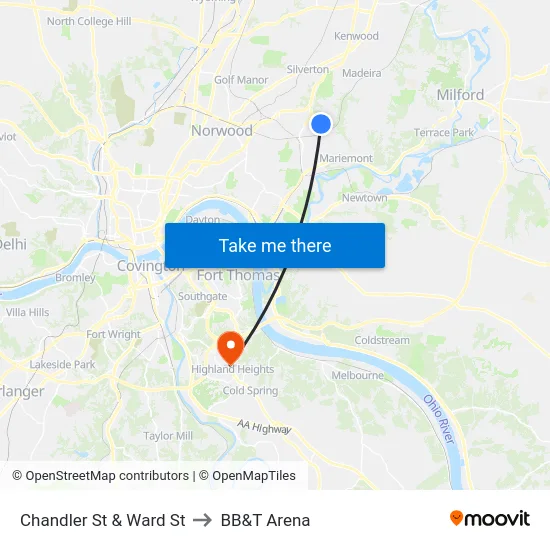 Chandler St & Ward St to BB&T Arena map
