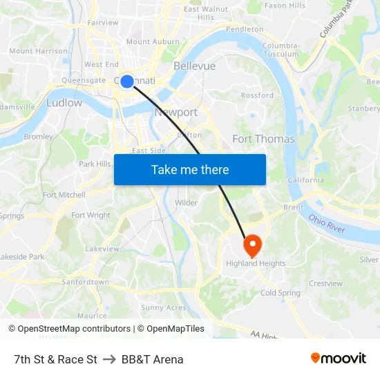 7th St & Race St to BB&T Arena map