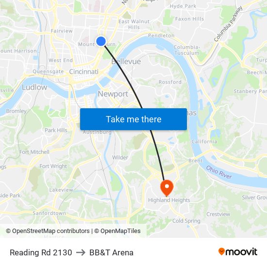 Reading Rd 2130 to BB&T Arena map