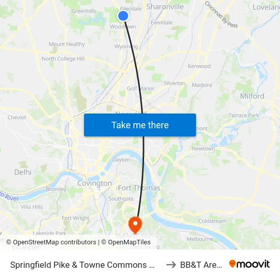 Springfield Pike & Towne Commons Way to BB&T Arena map