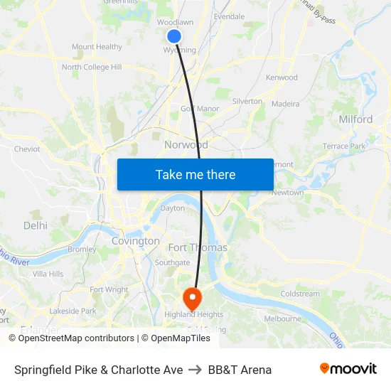 Springfield Pike & Charlotte Ave to BB&T Arena map