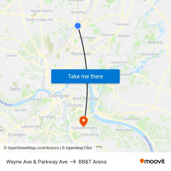 Wayne Ave & Parkway Ave to BB&T Arena map
