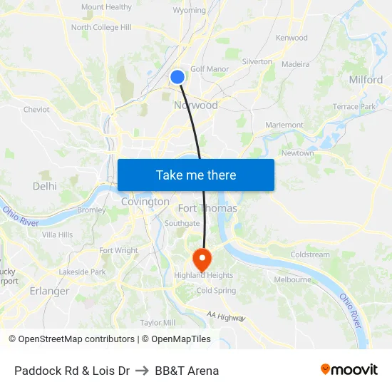 Paddock Rd & Lois Dr to BB&T Arena map