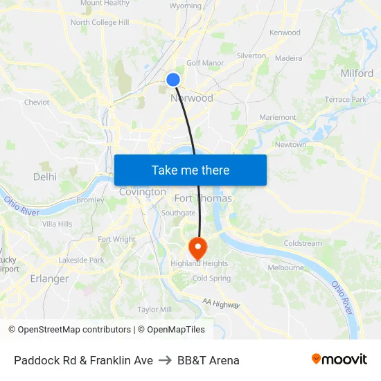 Paddock Rd & Franklin Ave to BB&T Arena map