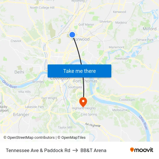 Tennessee Ave & Paddock Rd to BB&T Arena map