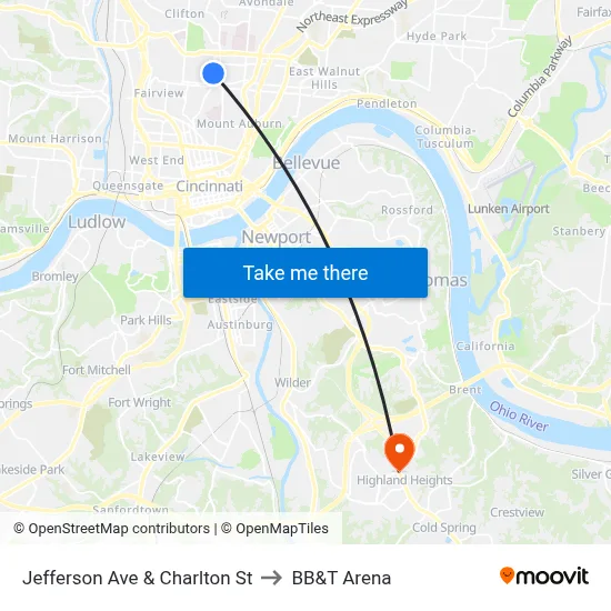 Jefferson Ave & Charlton St to BB&T Arena map