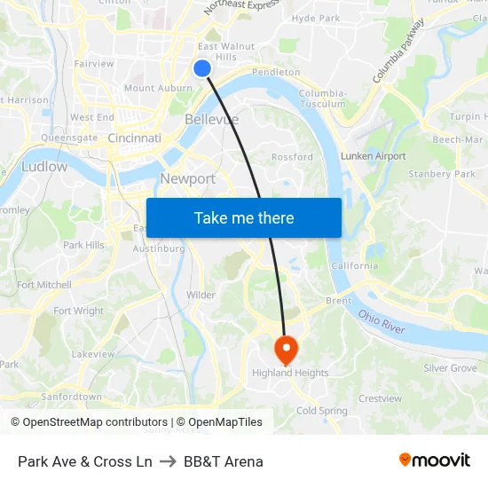Park Ave & Cross Ln to BB&T Arena map