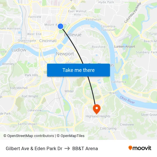 Gilbert Ave & Eden Park Dr to BB&T Arena map