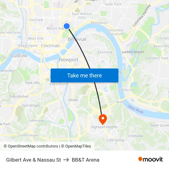 Gilbert Ave & Nassau St to BB&T Arena map