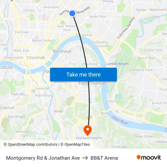 Montgomery Rd & Jonathan Ave to BB&T Arena map