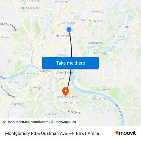 Montgomery Rd & Quatman Ave to BB&T Arena map