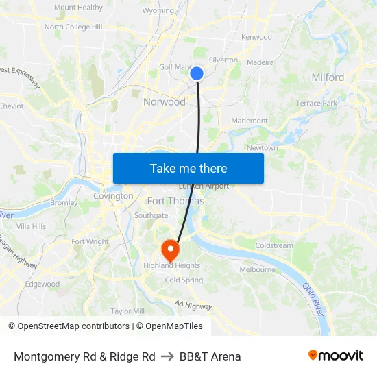 Montgomery Rd & Ridge Rd to BB&T Arena map