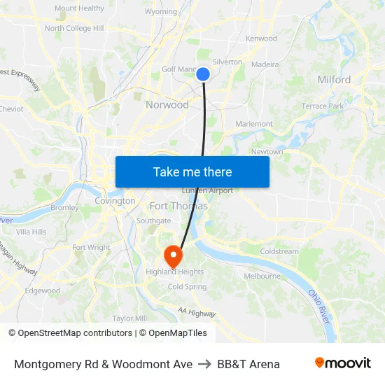 Montgomery Rd & Woodmont Ave to BB&T Arena map