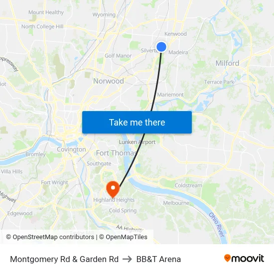 Montgomery Rd & Garden Rd to BB&T Arena map
