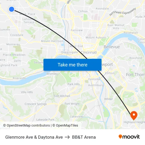 Glenmore Ave & Daytona Ave to BB&T Arena map