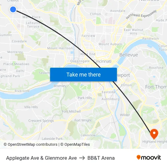 Applegate Ave & Glenmore Ave to BB&T Arena map