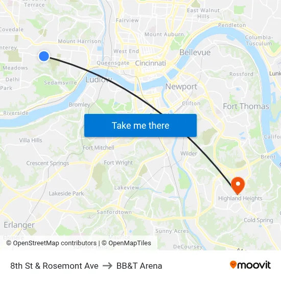 8th St & Rosemont Ave to BB&T Arena map
