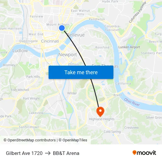 Gilbert Ave 1720 to BB&T Arena map