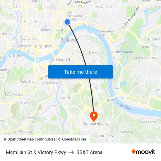 Mcmillan St & Victory Pkwy to BB&T Arena map
