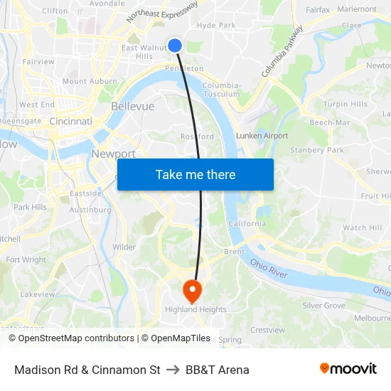 Madison Rd & Cinnamon St to BB&T Arena map