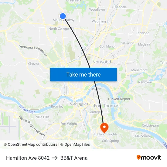 Hamilton Ave 8042 to BB&T Arena map