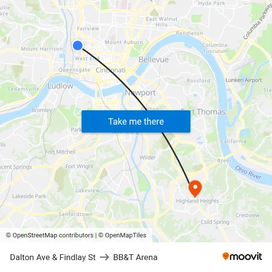 Dalton Ave & Findlay St to BB&T Arena map