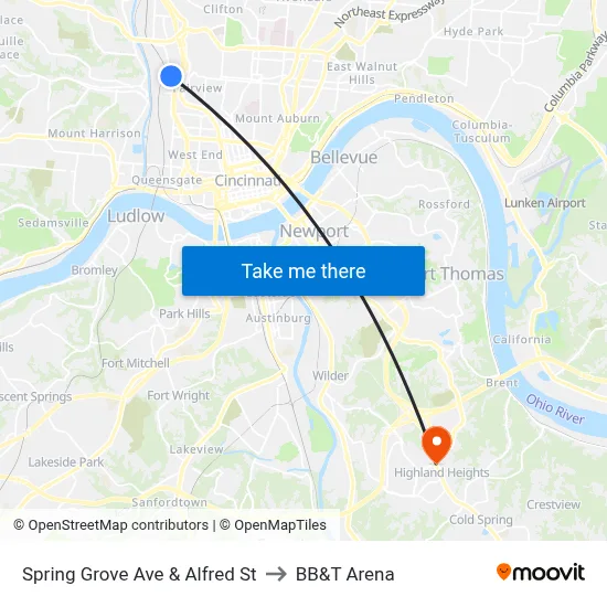 Spring Grove Ave & Alfred St to BB&T Arena map
