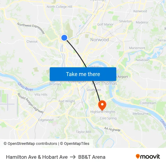 Hamilton Ave & Hobart Ave to BB&T Arena map