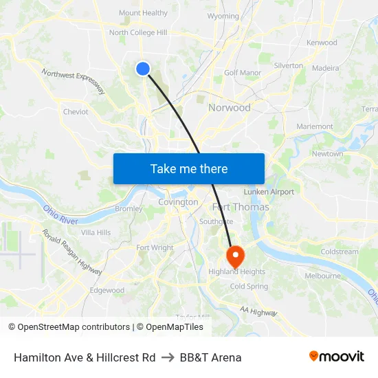Hamilton Ave & Hillcrest Rd to BB&T Arena map