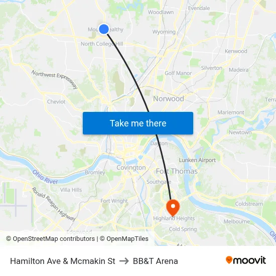 Hamilton Ave & Mcmakin St to BB&T Arena map
