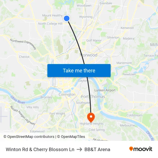 Winton Rd & Cherry Blossom Ln to BB&T Arena map