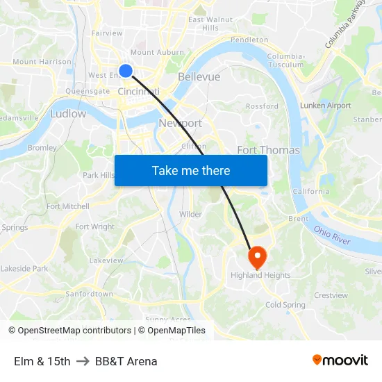 Elm & 15th to BB&T Arena map
