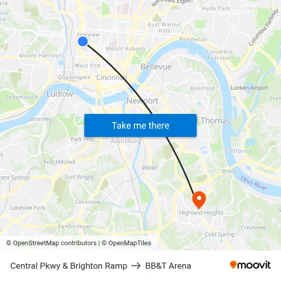 Central Pkwy & Brighton Ramp to BB&T Arena map