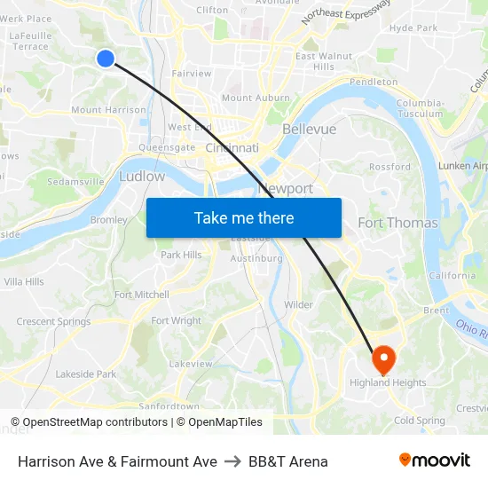 Harrison Ave & Fairmount Ave to BB&T Arena map