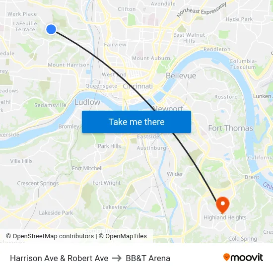 Harrison Ave & Robert Ave to BB&T Arena map