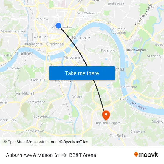 Auburn Ave & Mason St to BB&T Arena map