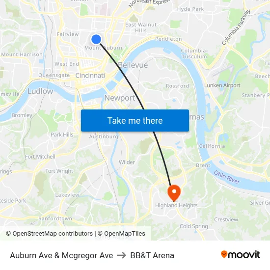 Auburn Ave & Mcgregor Ave to BB&T Arena map